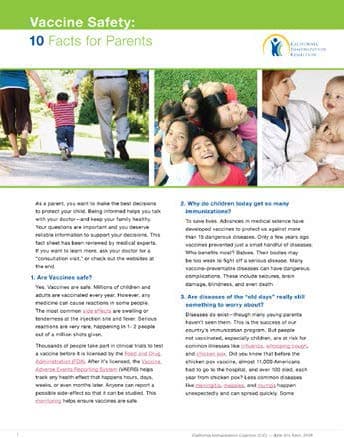 Vaccine Safety: Facts for Parents Flyer, click to view document